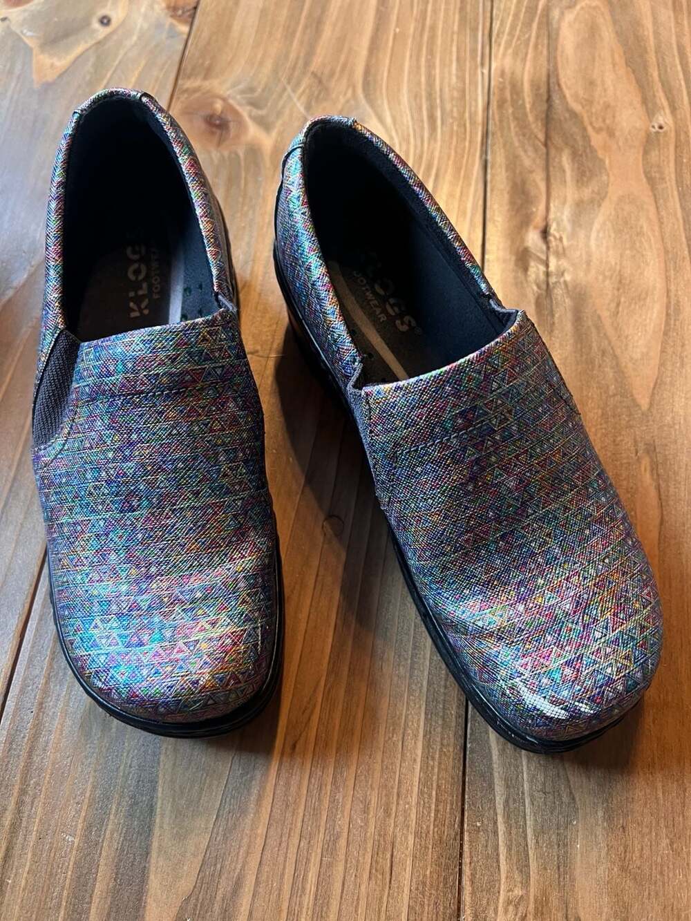 Klogs Footwear Mission Kaleidoscope Geometric Pattern Leather Slip-On Nursing Cl